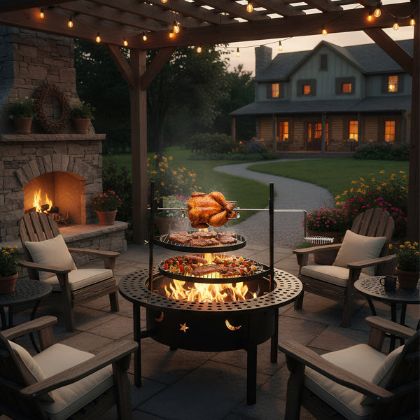 33 Inch Outdoor Fire Pit With 2 Cooking Grills