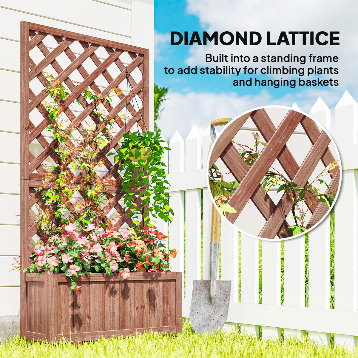 Wooden Raised Garden Bed With Trellis