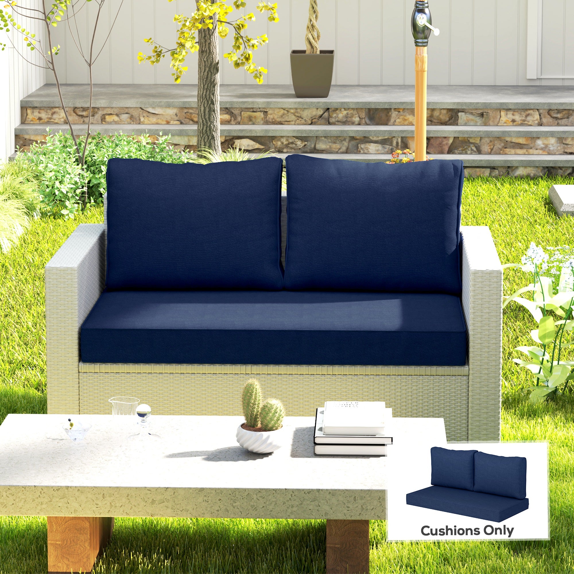 2-Seat Patio Loveseat Cushions 46x26x5in Navy Blue