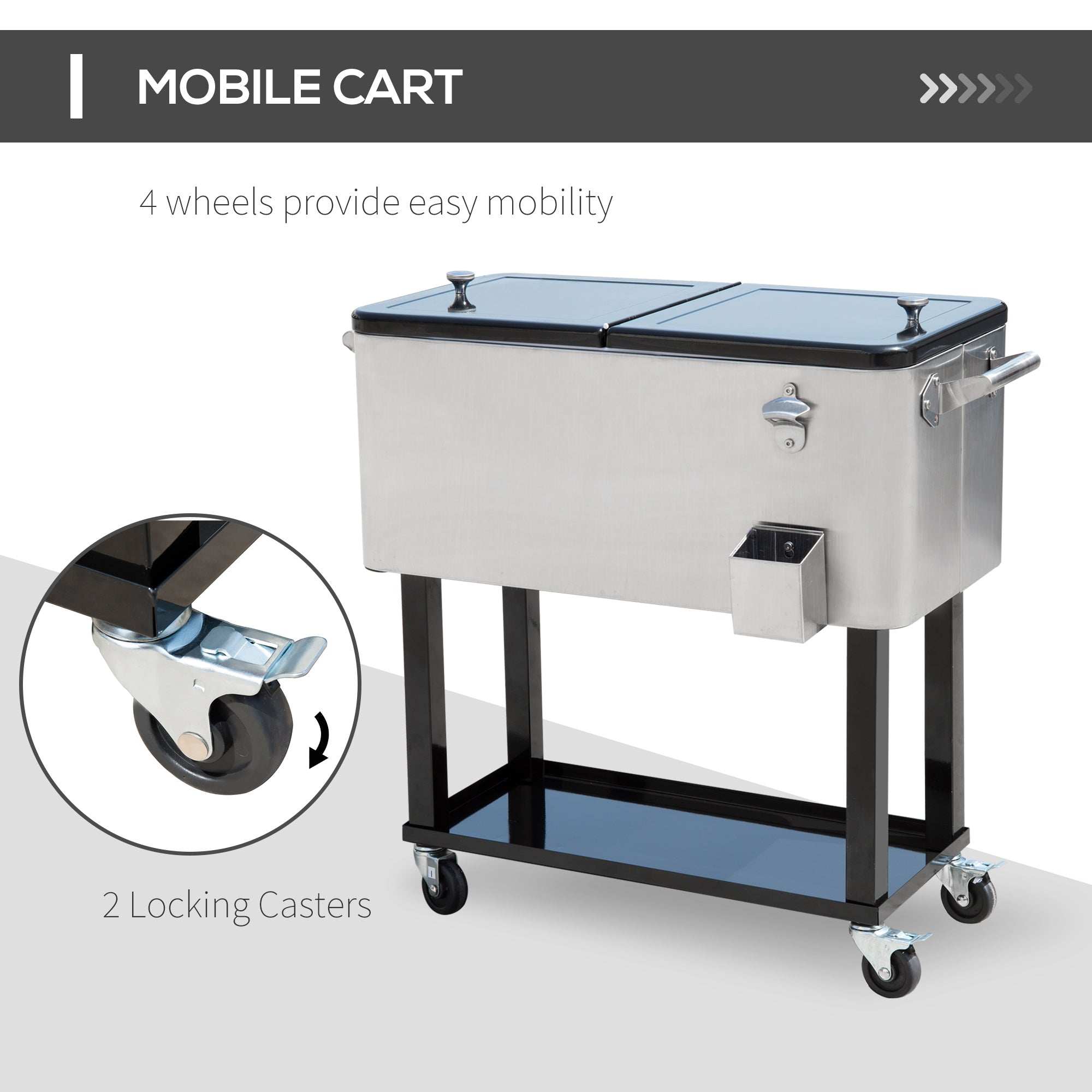 80 Qt Rolling Cooler Cart with Wheels for Outdoor Parties