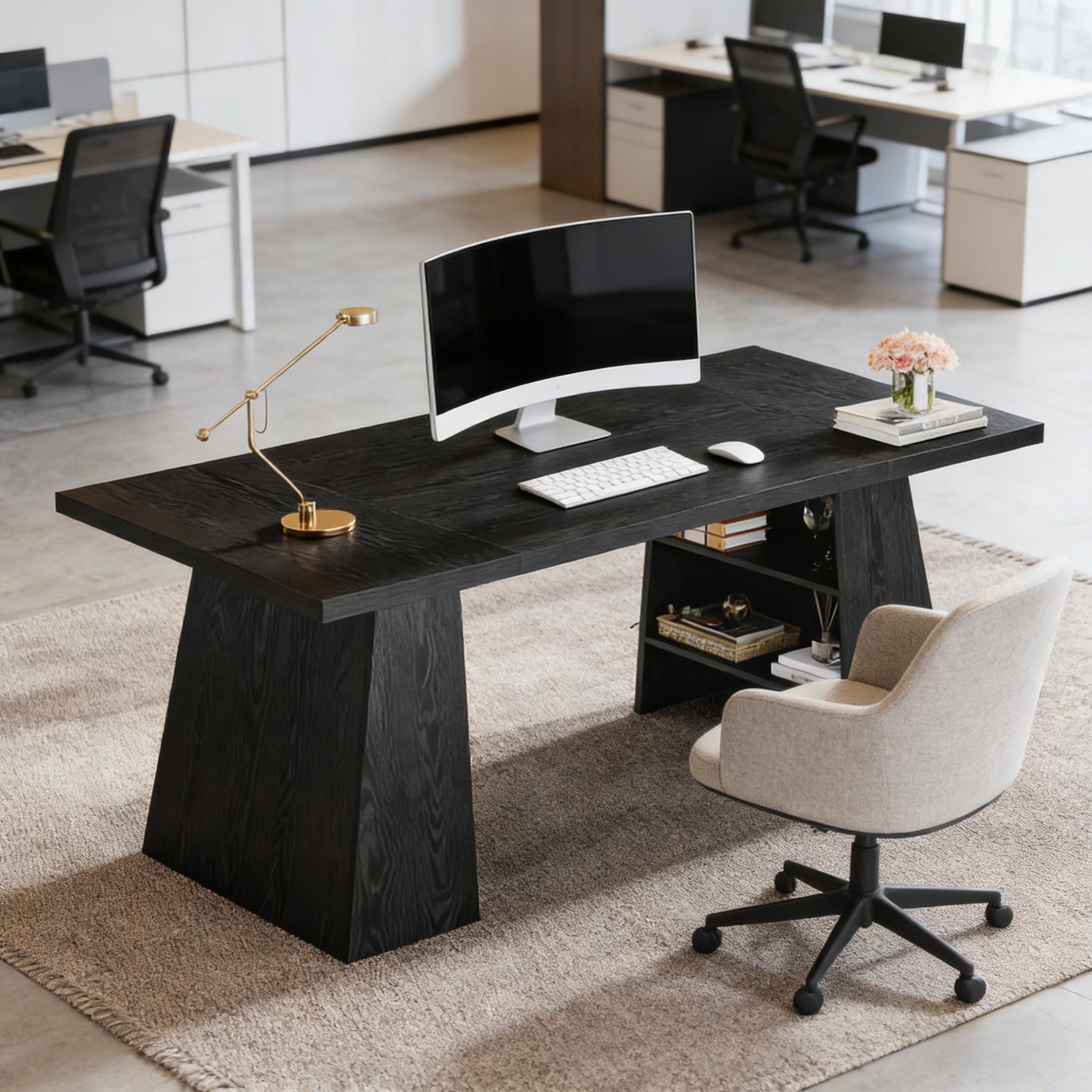 Executive Computer Desk with Storage Shelves