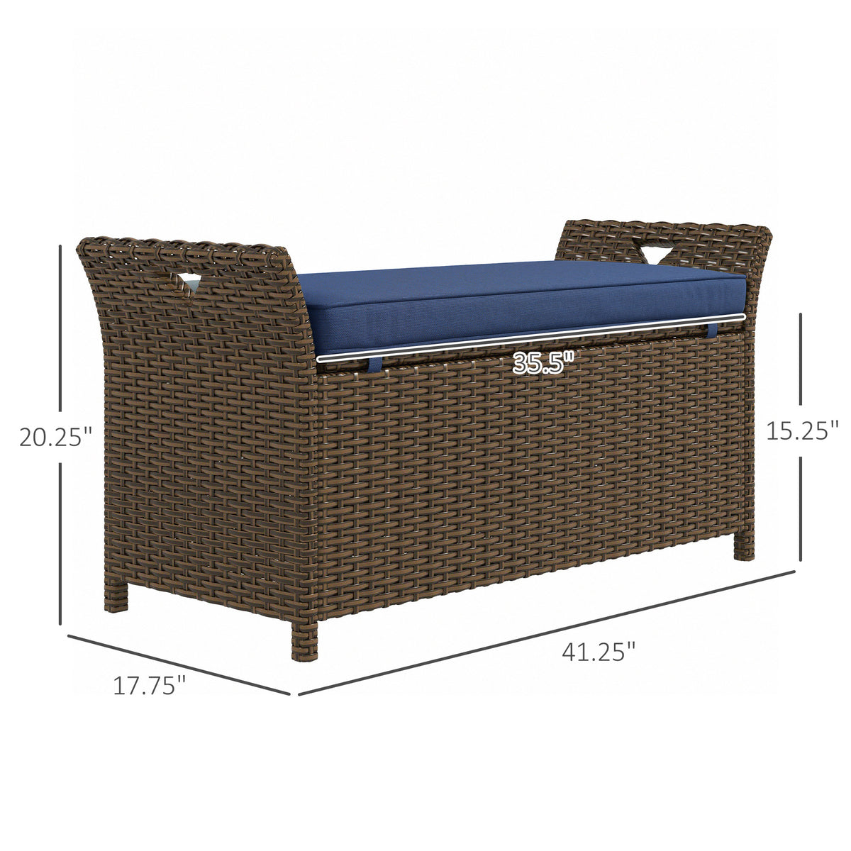 Outdoor Wicker Storage Bench 2-In-1 Rattan 29 Gal Dark Blue