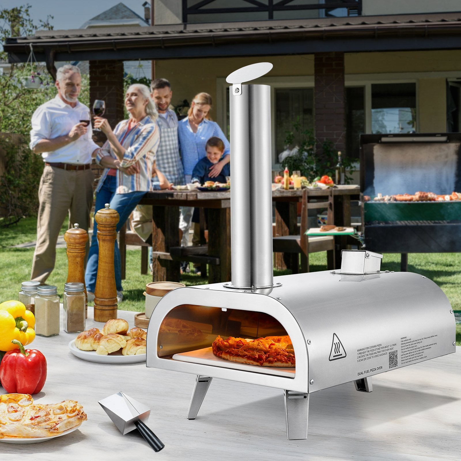 12' Portable Pellet & Gas Pizza Oven for Camping