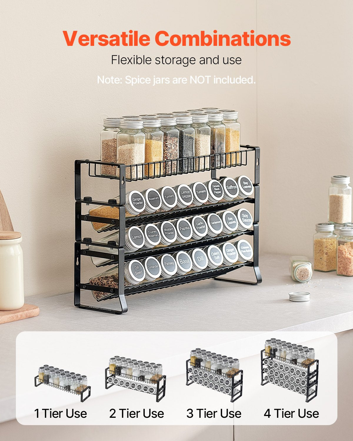 Spice Rack Organizer For Cabinet Kitchen Countertop Seasoning