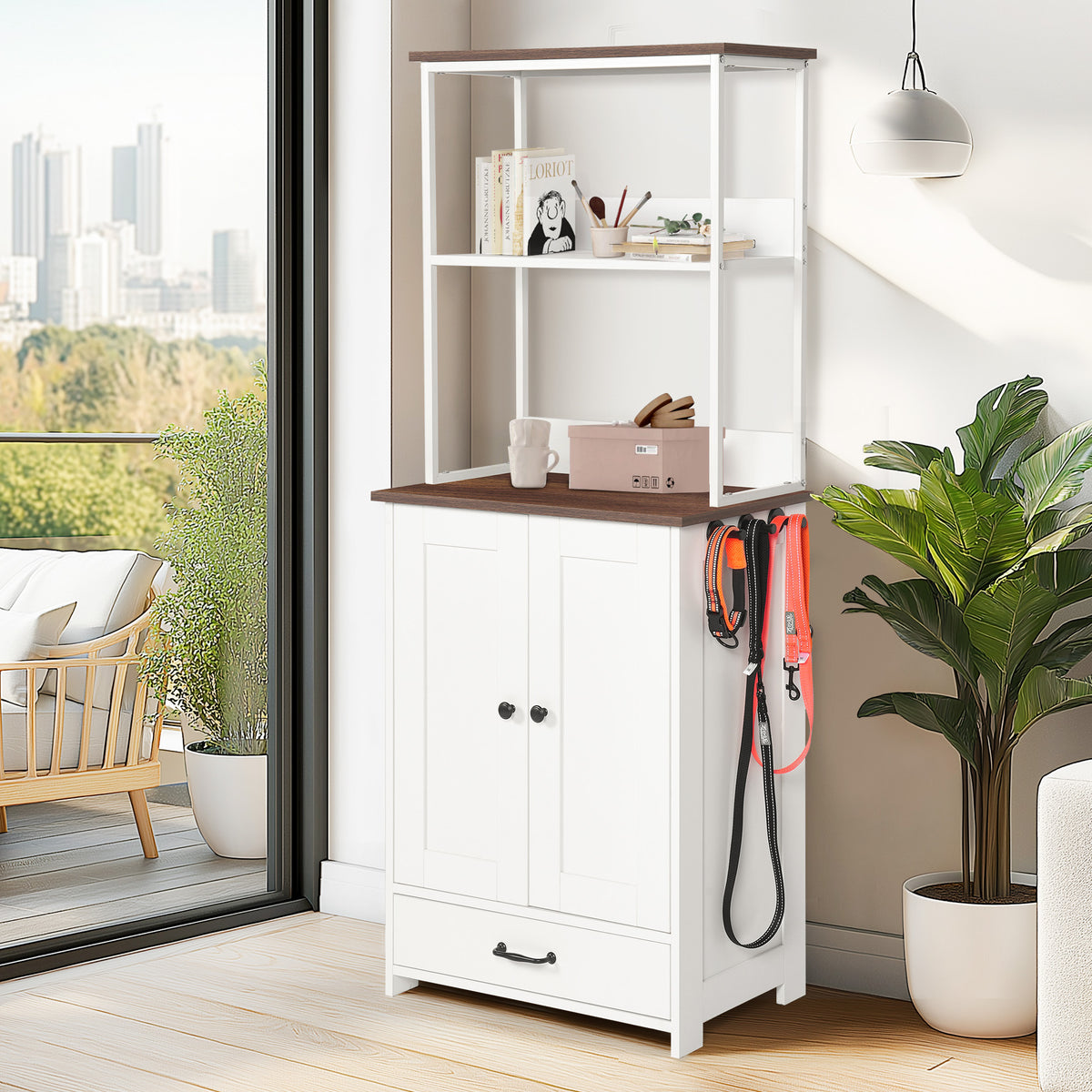 Adjustable Pet Feeding Station with Storage & 2-Level Shelving