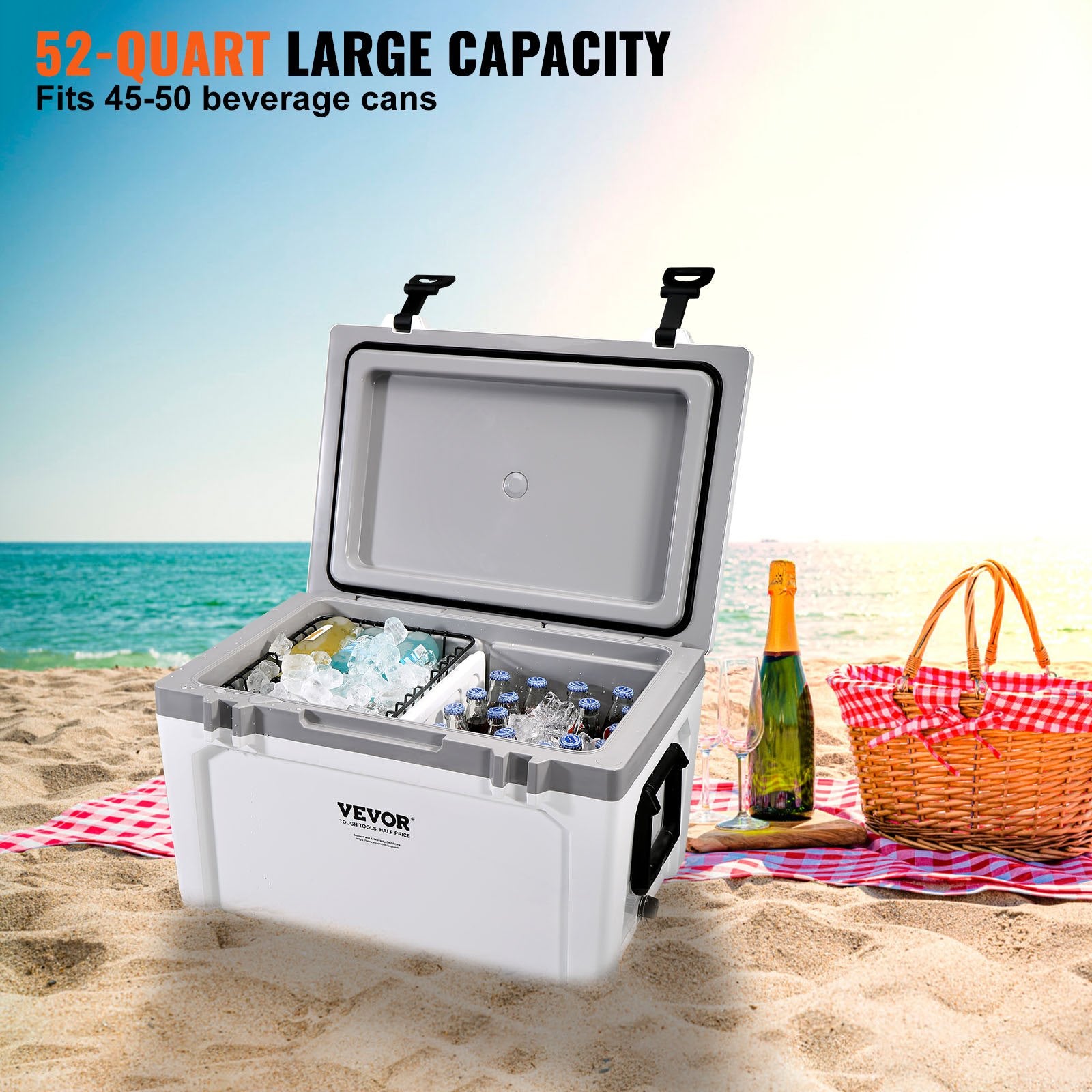 52 Qt Insulated Hard Cooler with Heavy Duty Handle