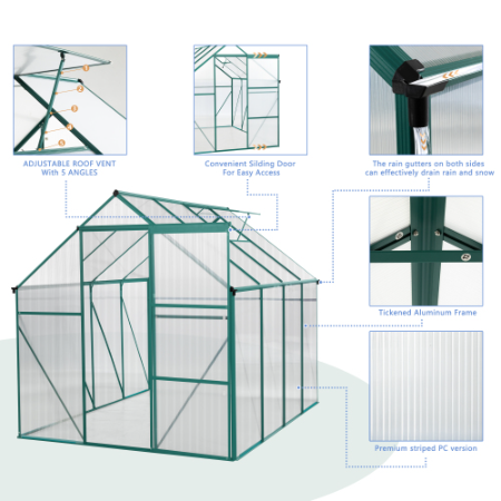 6 x 8 FT Green Outdoor Patio Greenhouse