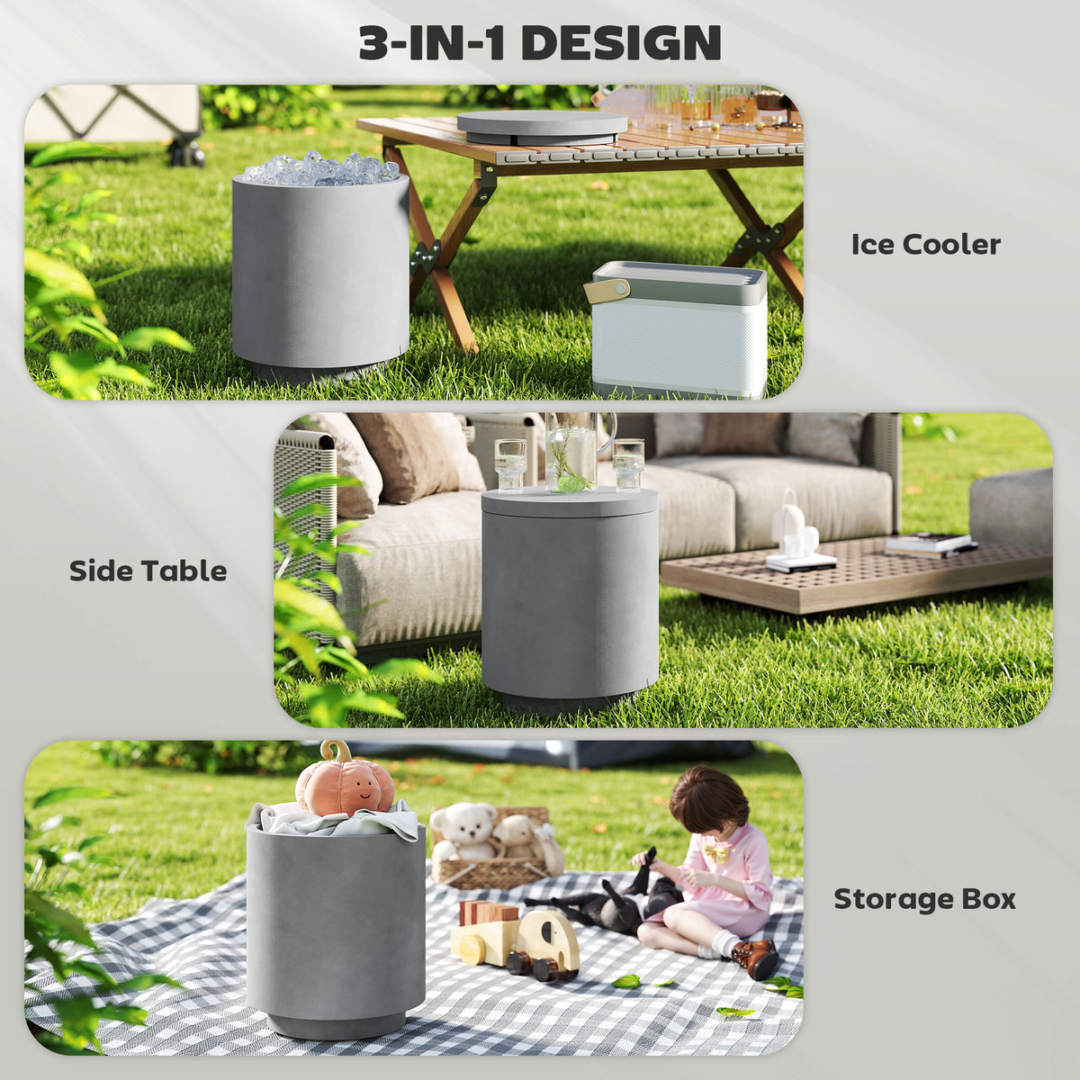 2.6 Gal Concrete Cooler Bar Table with Ice Bucket