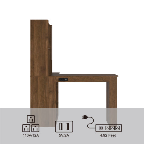 L-Shaped Corner Desk with Drawers and LED Light
