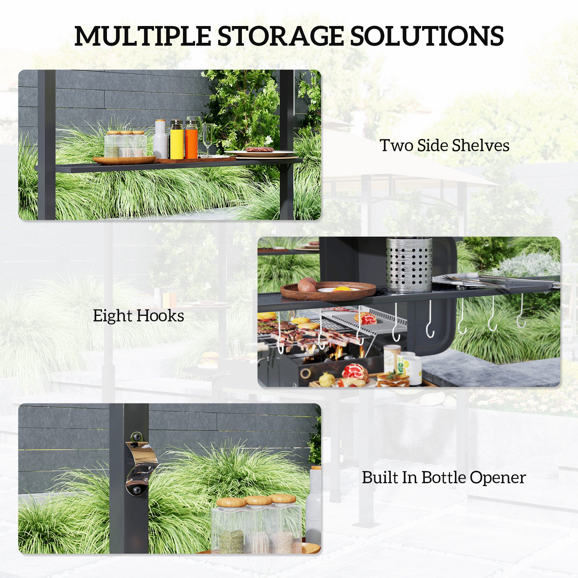 8x5 Outdoor Grill Gazebo with LED Lights and Shelves