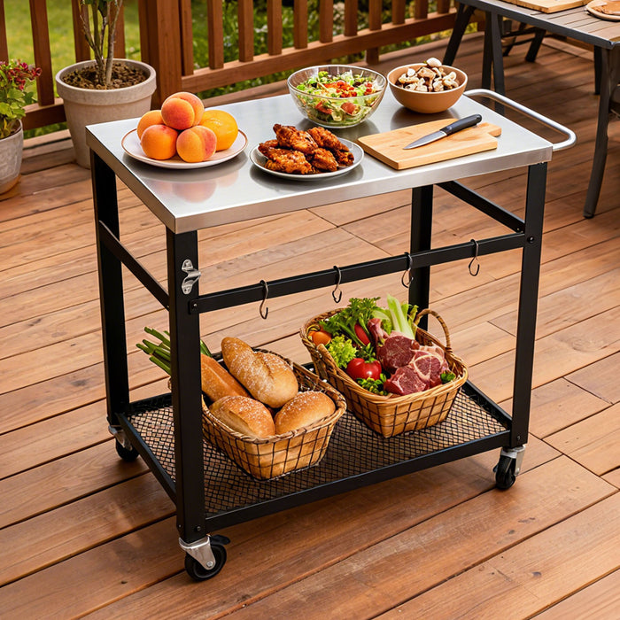 2-Tier Stainless Steel Grill Cart With Locking Wheels