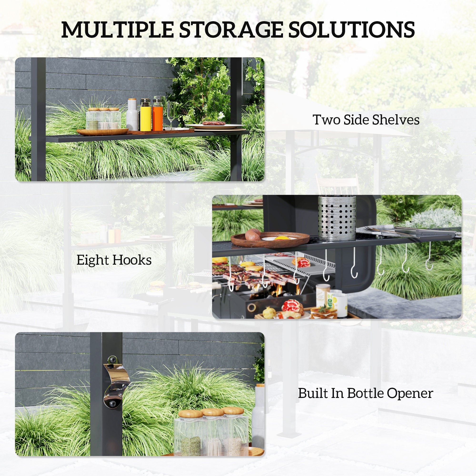 8x5 Outdoor Grill Gazebo with LED Lighting and Shelves