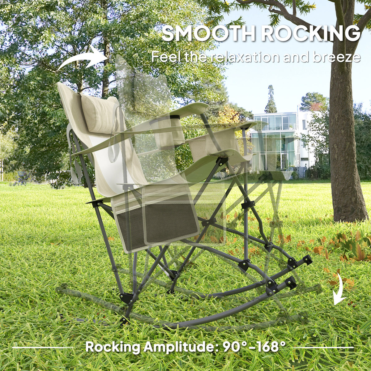 Folding Rocking Camping Chair Set with Headrest & Cooler, 2-Pack