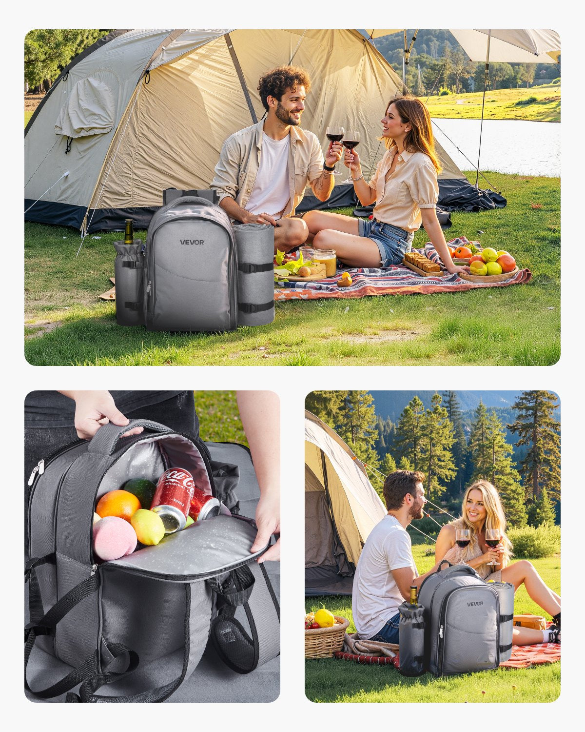 Beach Picnic Backpack for 2 with Cooler Compartment Grey