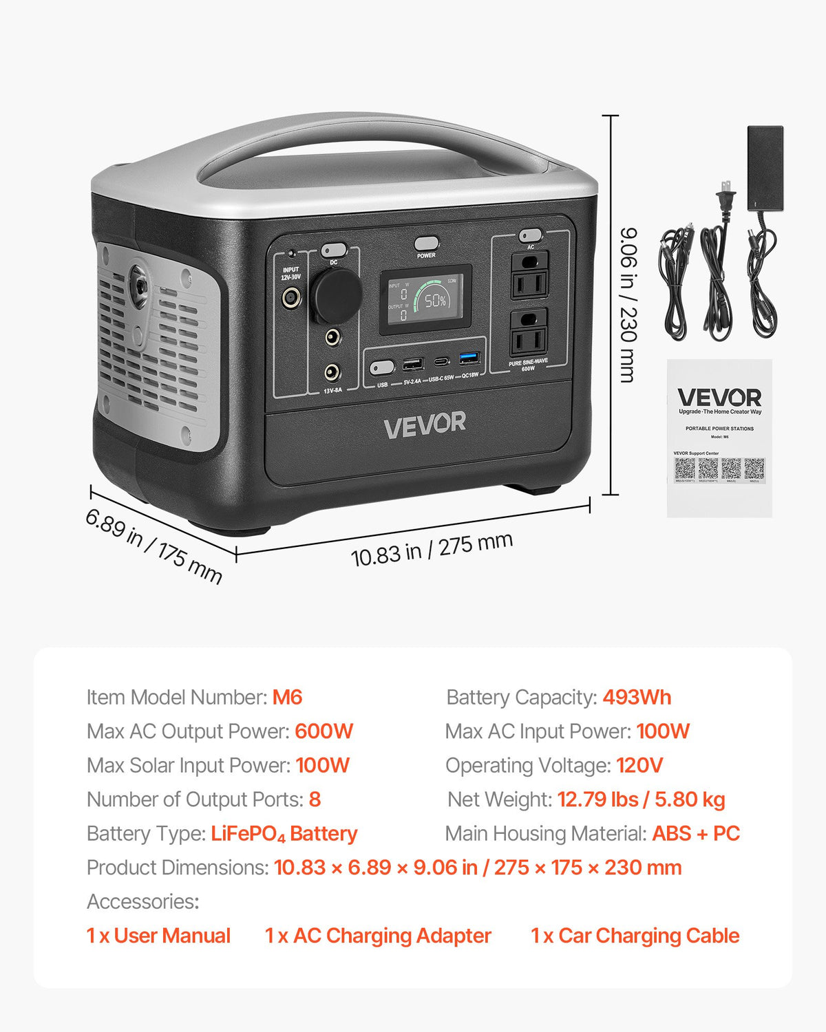 600W Portable Power Station 493Wh LiFePO4 Battery