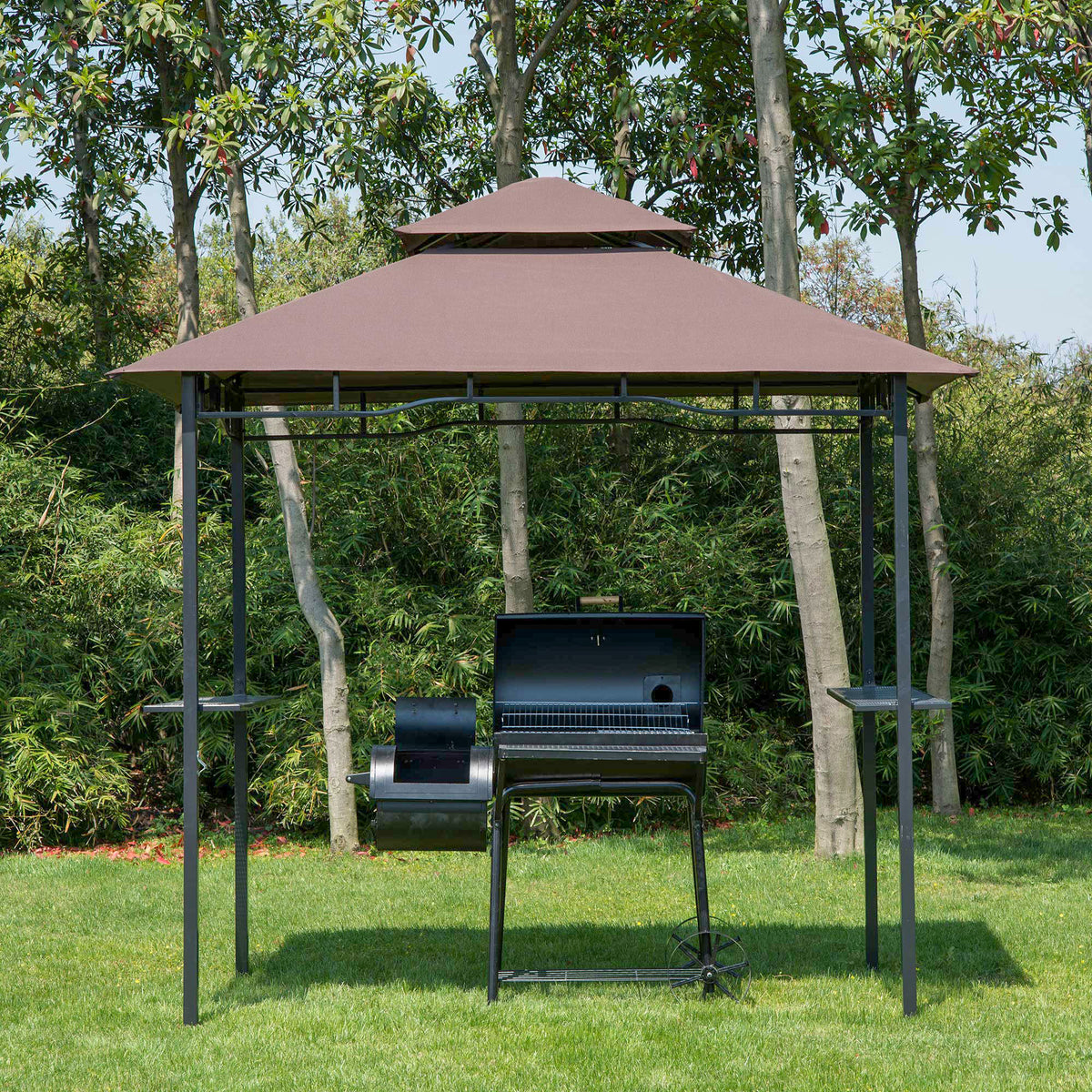 8' x 5' Double Roof Grill Gazebo With Side Shelves