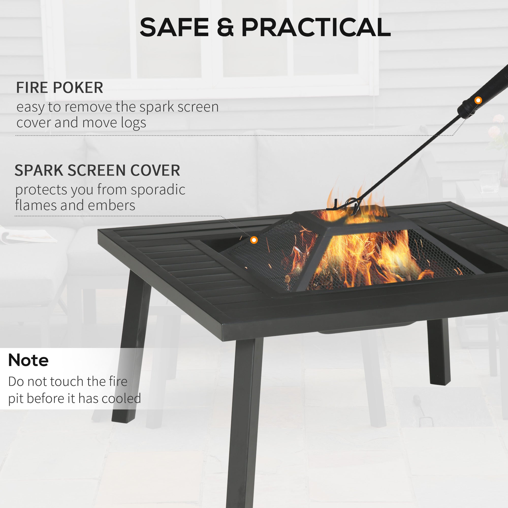 34 inch Fire Pit with Grill and Spark Screen
