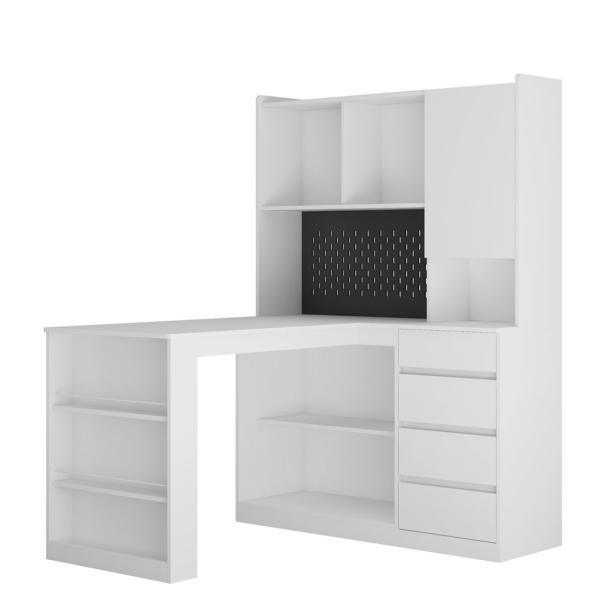 L-Shaped Corner Desk with Storage, Drawers & LED Light