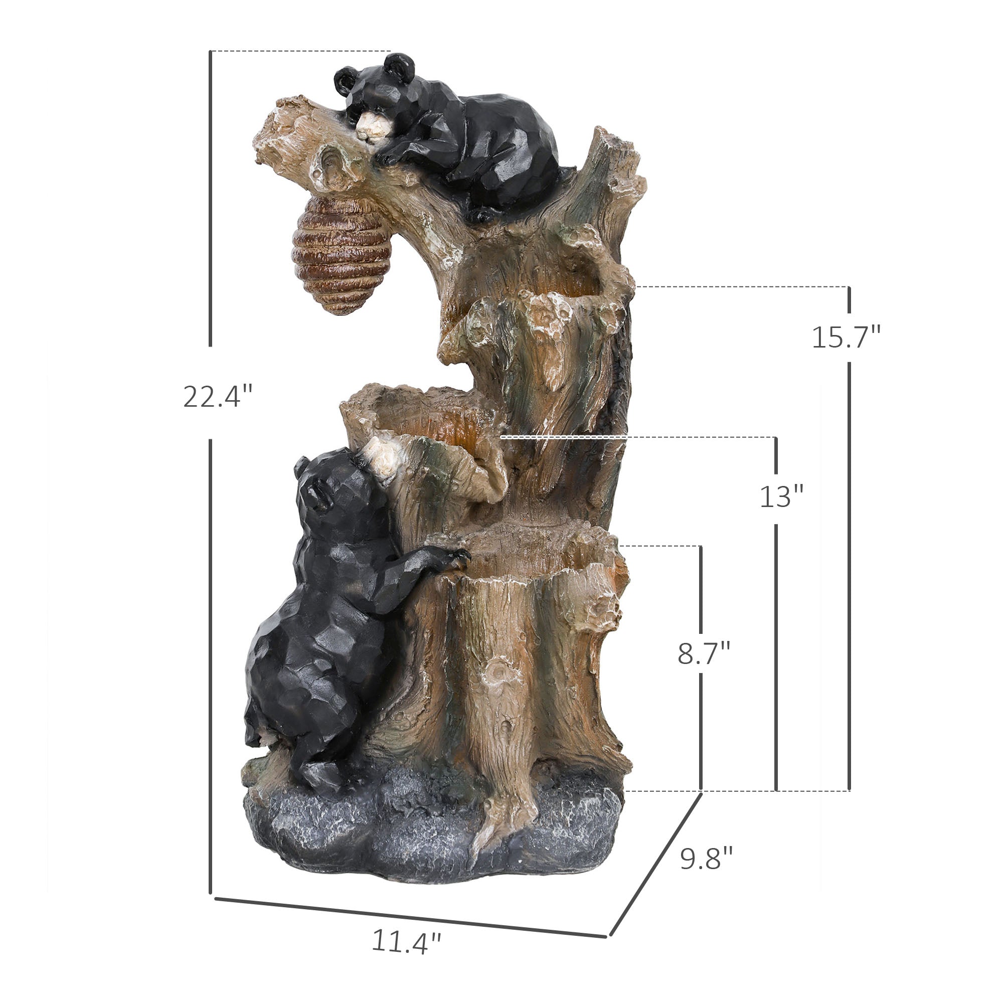 22.4" 3-Tier Resin Bears Outdoor Fountain with LED
