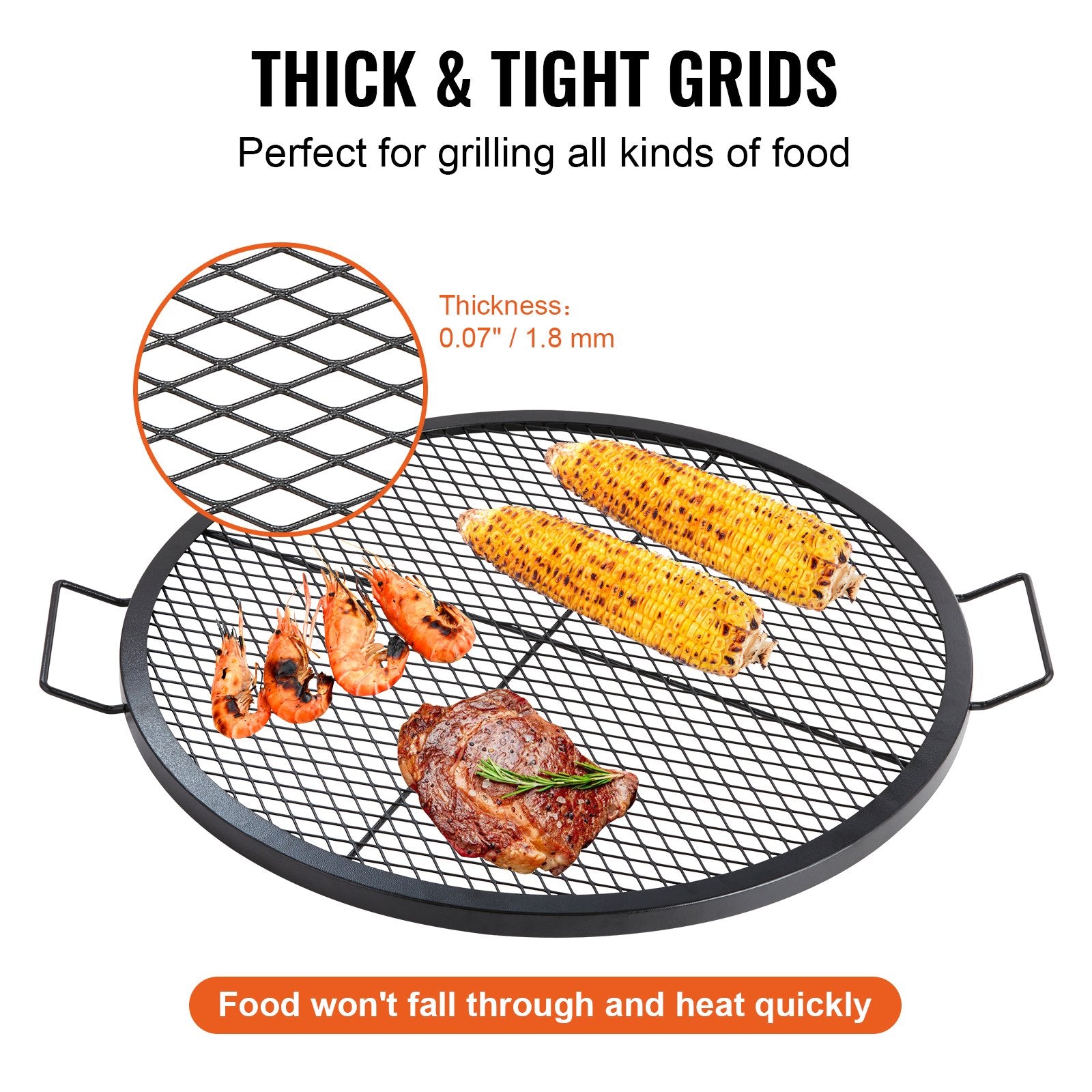 30 Inch Round Steel Fire Pit Grill Grate with Handle