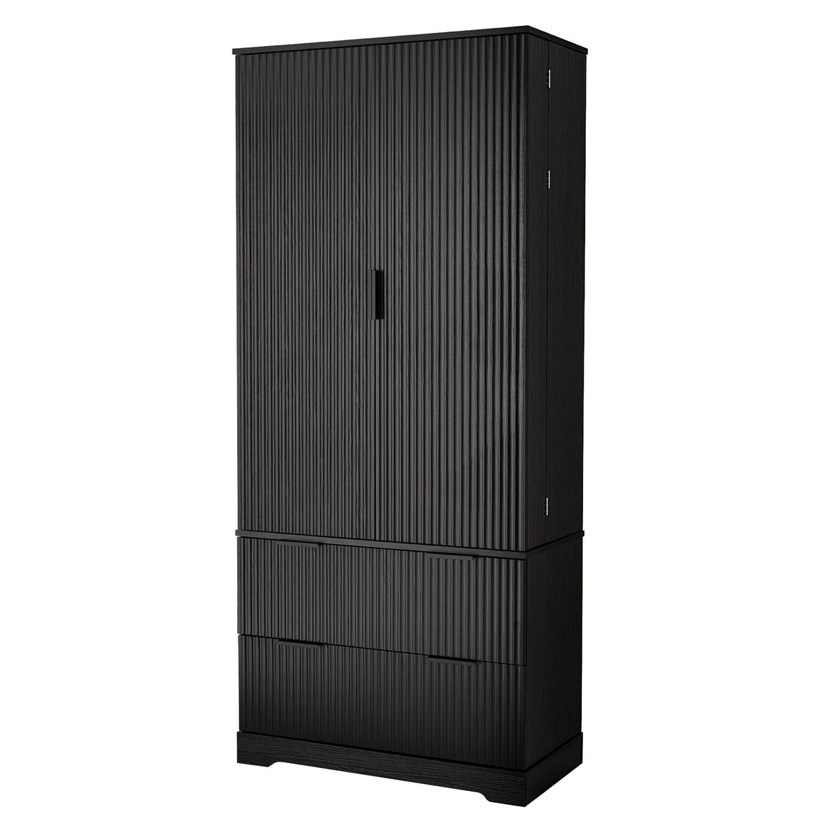 72" Modern Fluted Kitchen Pantry Cabinet With 2 Large Drawers &