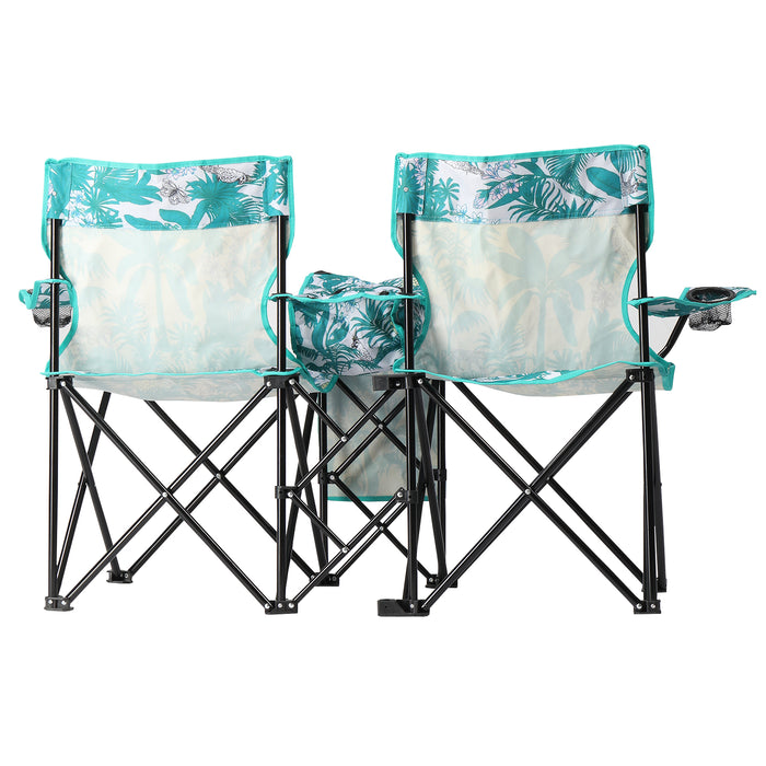 Folding Double Camping Chair with Umbrella & Cooler