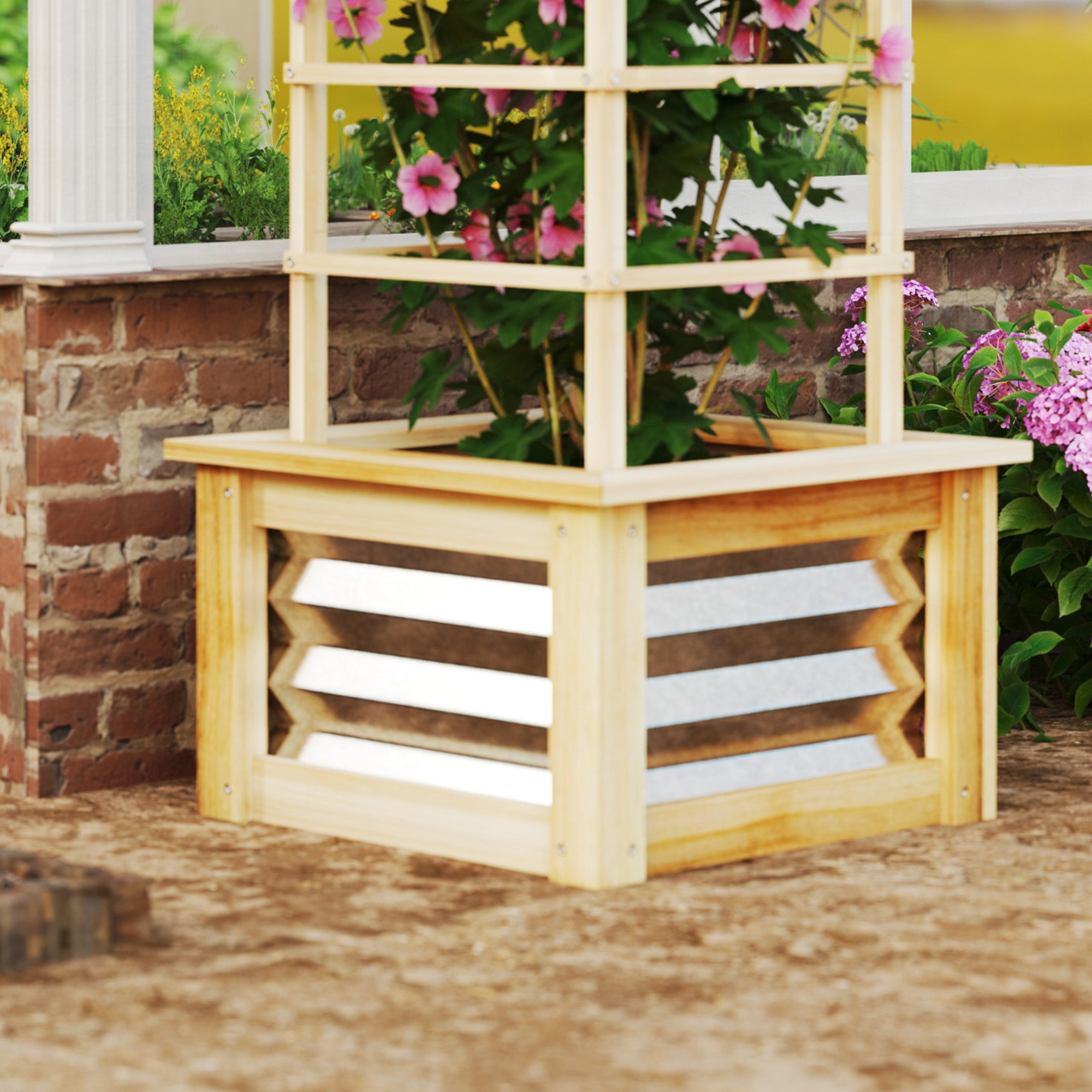 Wooden Raised Garden Bed with Trellis Planter Box