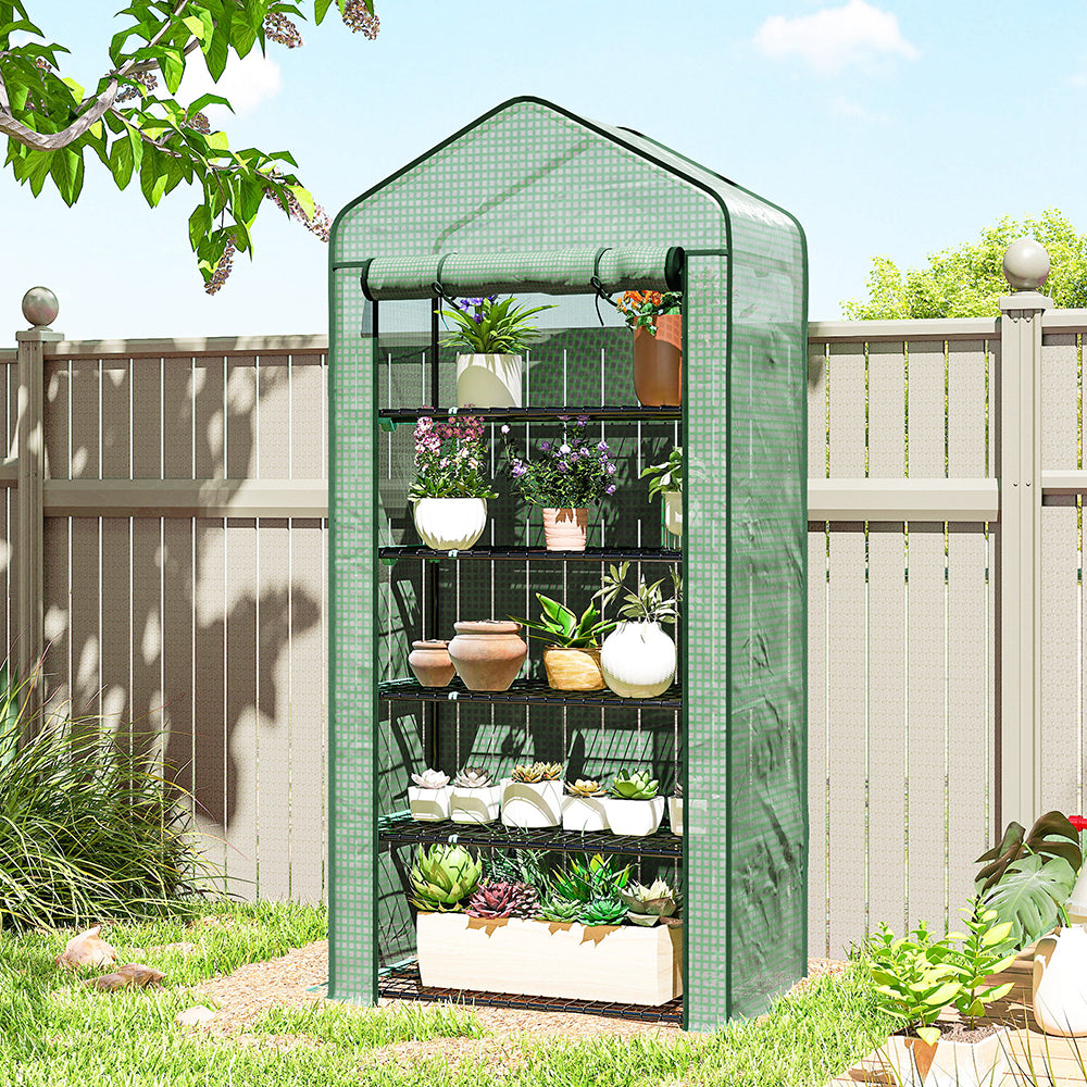 5-Tier Mini Greenhouse with Roll-Up Zippered Door