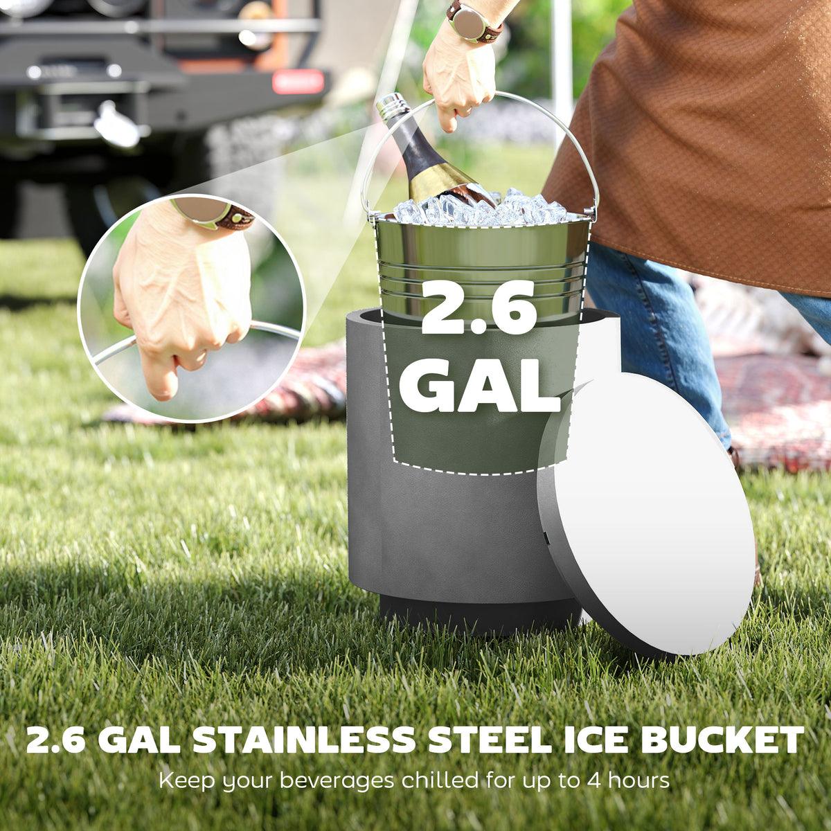 2.6 Gal Concrete Cooler Bar Table with Ice Bucket