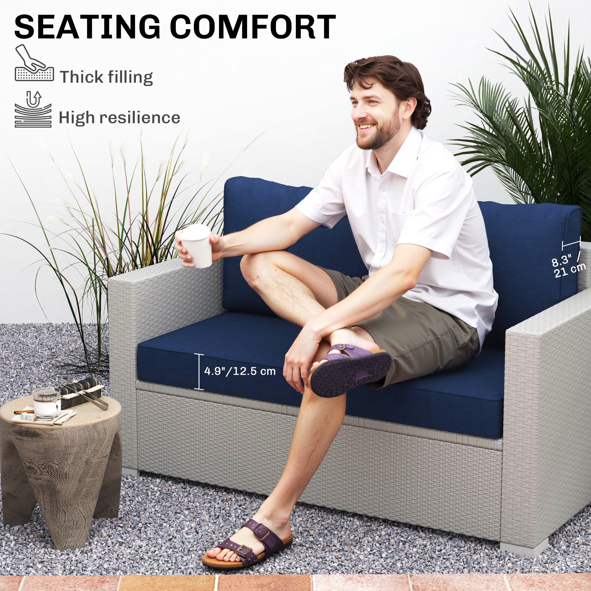 2-Seat Patio Loveseat Cushions 46x26x5in Navy Blue