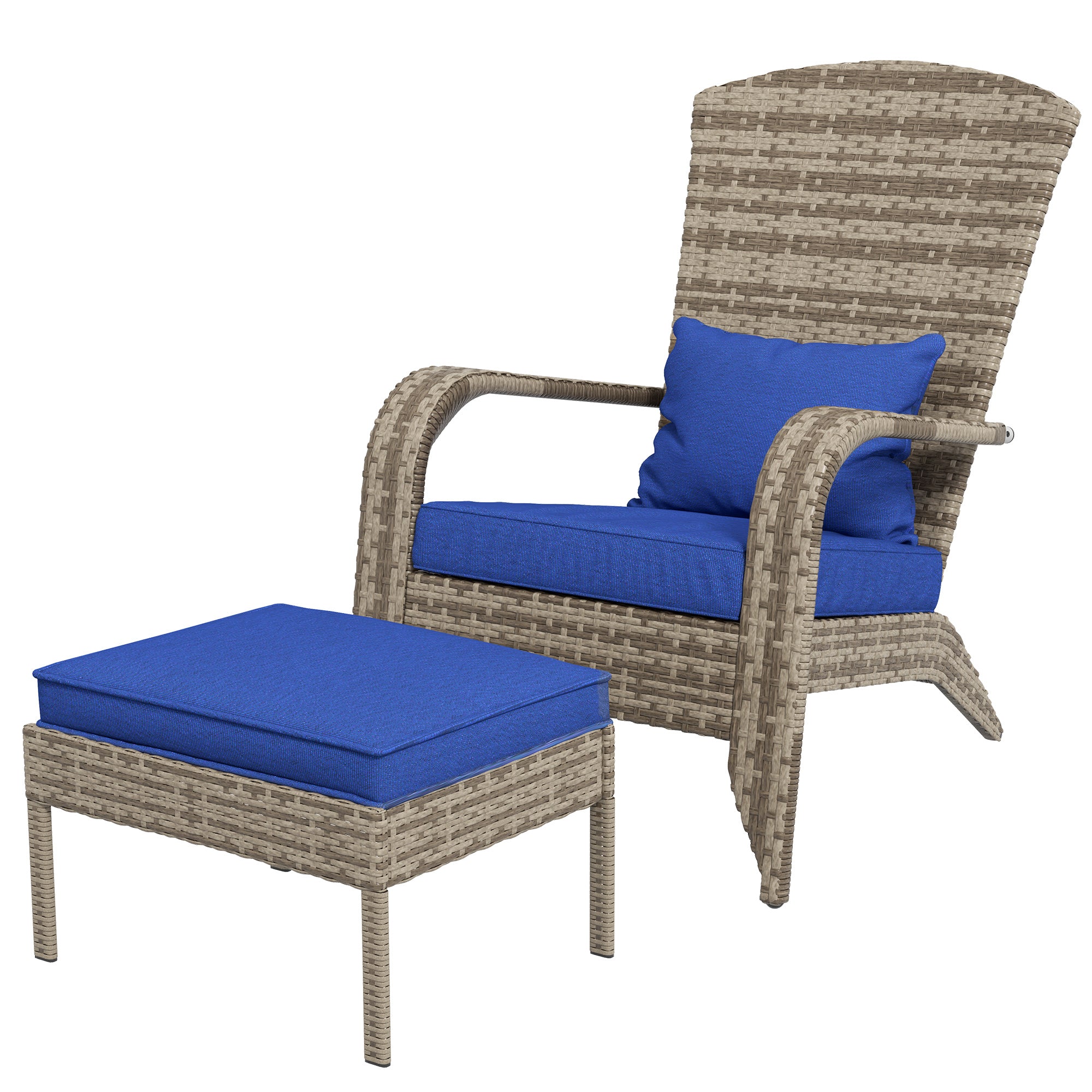 Wicker Adirondack Chair with Ottoman & Cushions, Blue