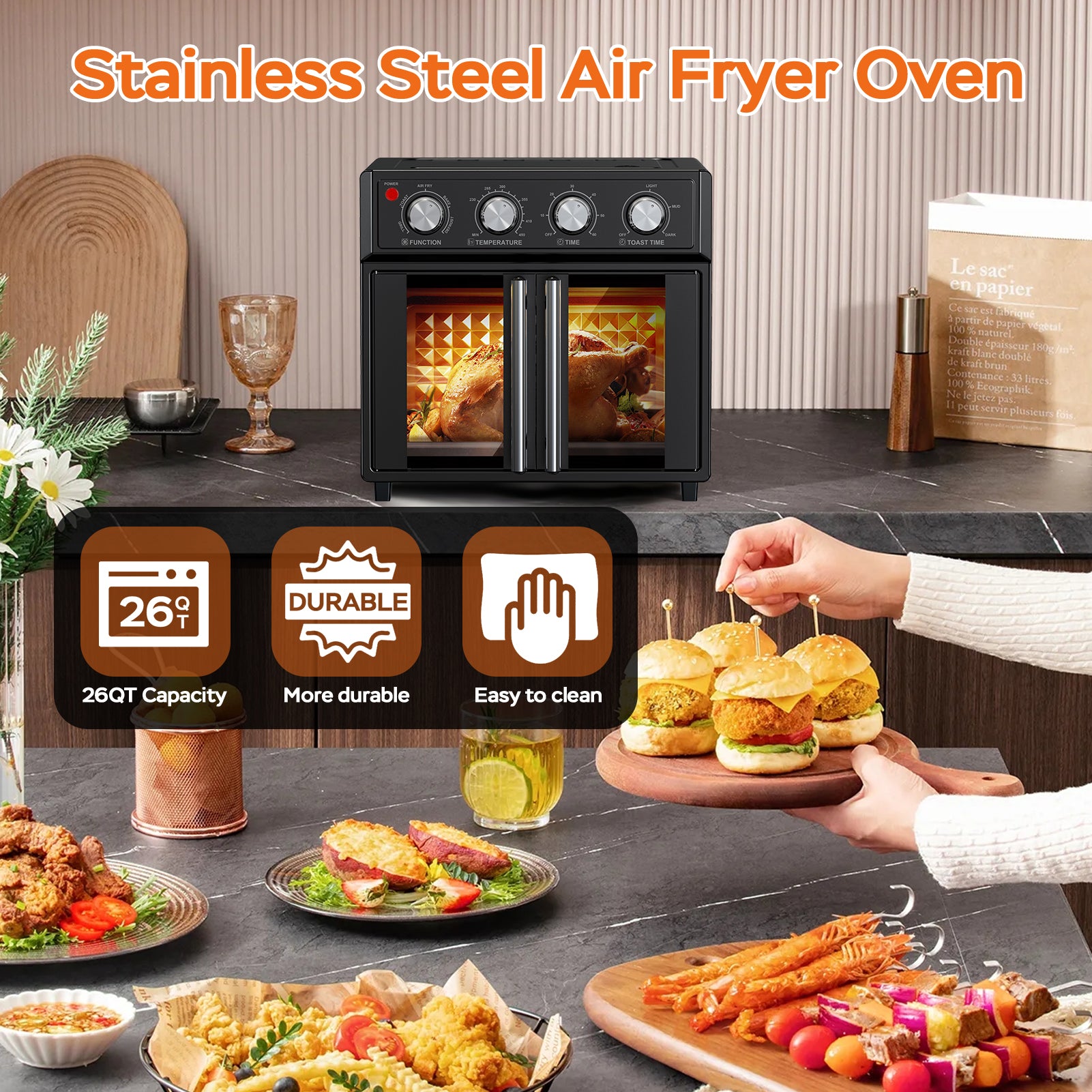 29.5 QT Air Fryer Convection Toaster Oven, French Door