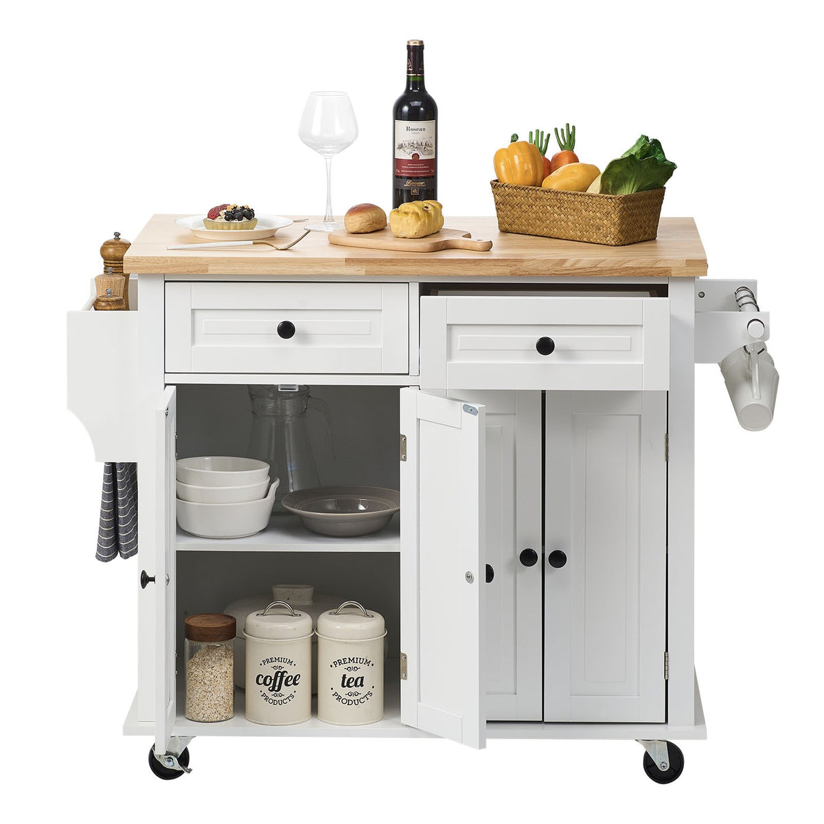 VEVOR Kitchen Island Cart With Solid Wood Top
