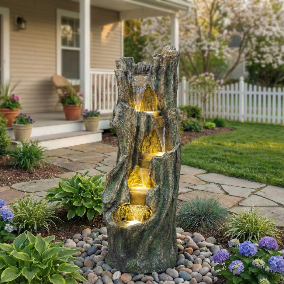 Outdoor Waterfall Fountain with LED Lights