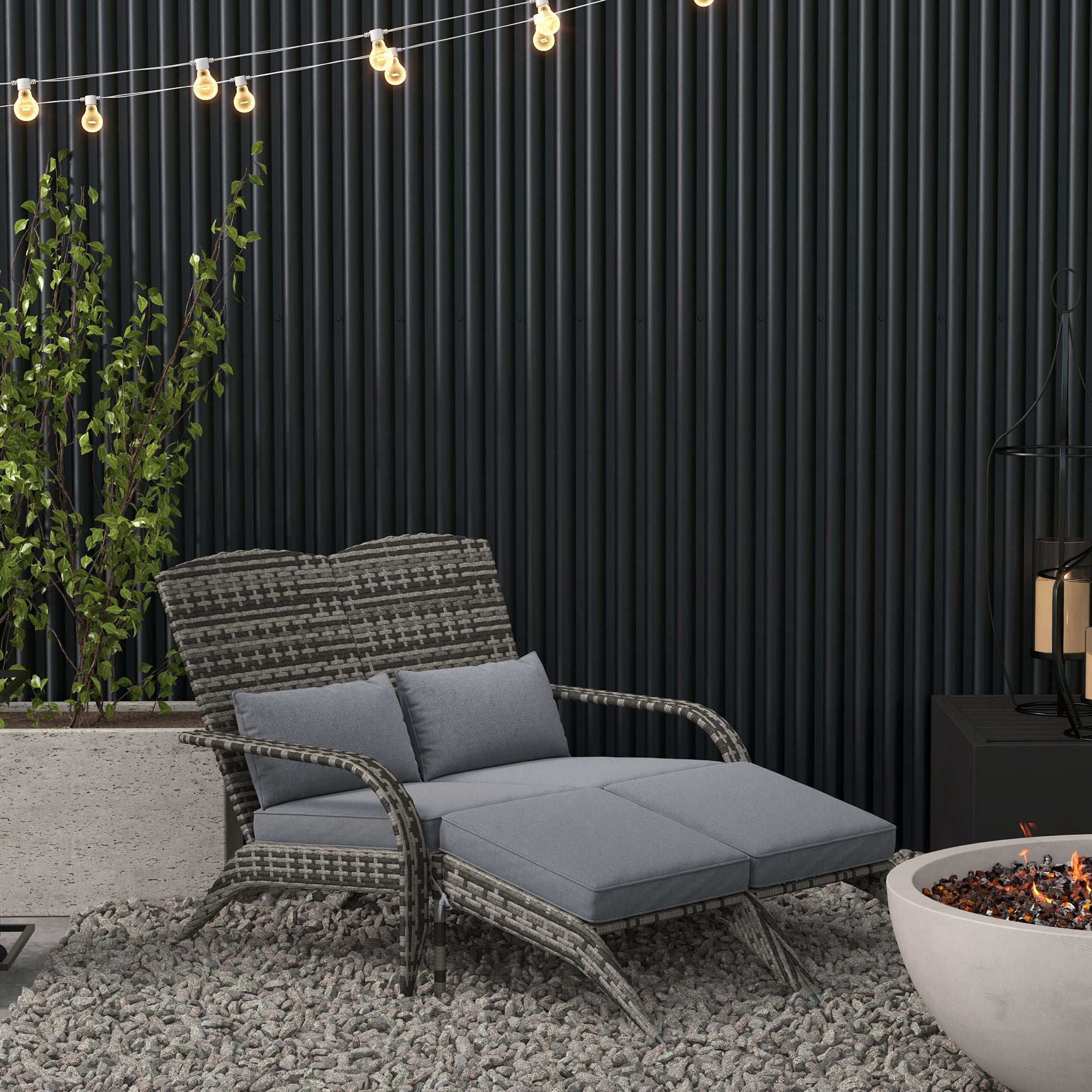 PE Rattan Double Chaise Lounge with Cushions