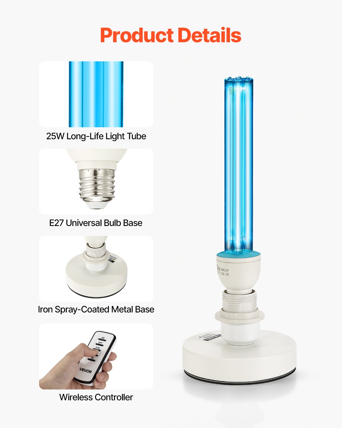 25W UV Light Sanitizer Lamp with Remote Control & Timer