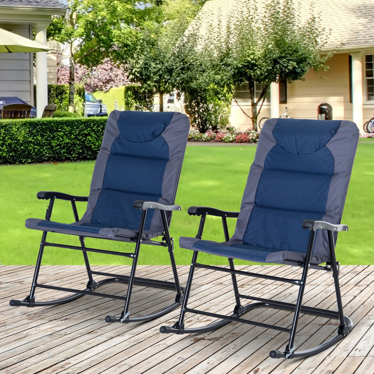 2-Piece Folding Padded Rocking Chair Bistro Patio Set