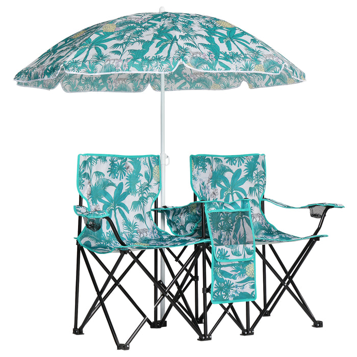 Folding Double Camping Chair with Umbrella & Cooler
