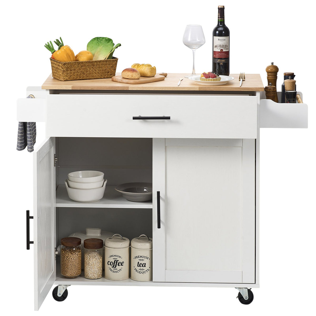 Kitchen Island Cart With Solid Wood Top