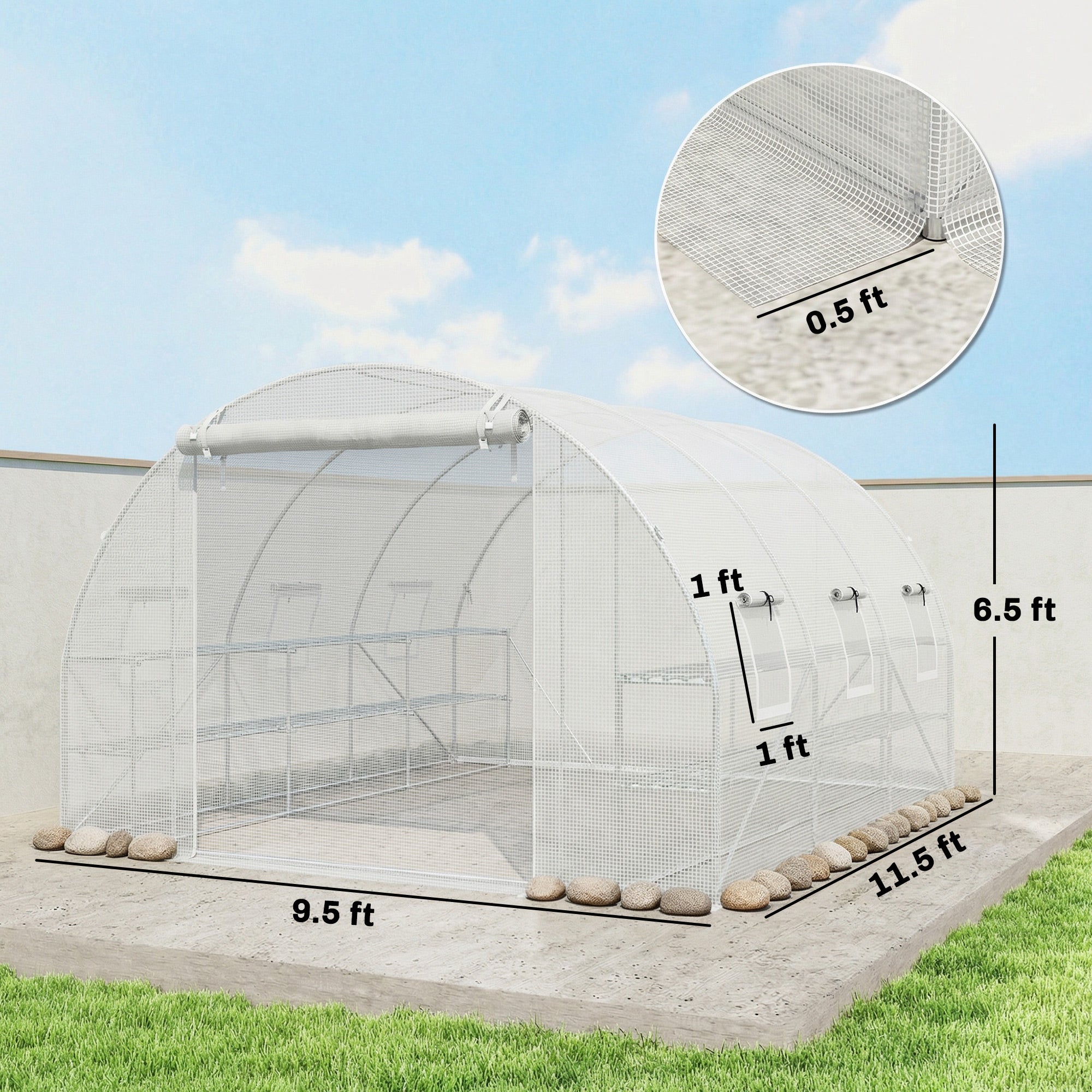 10x11x6 Walk-in Tunnel Greenhouse with Shelves and Mesh Door