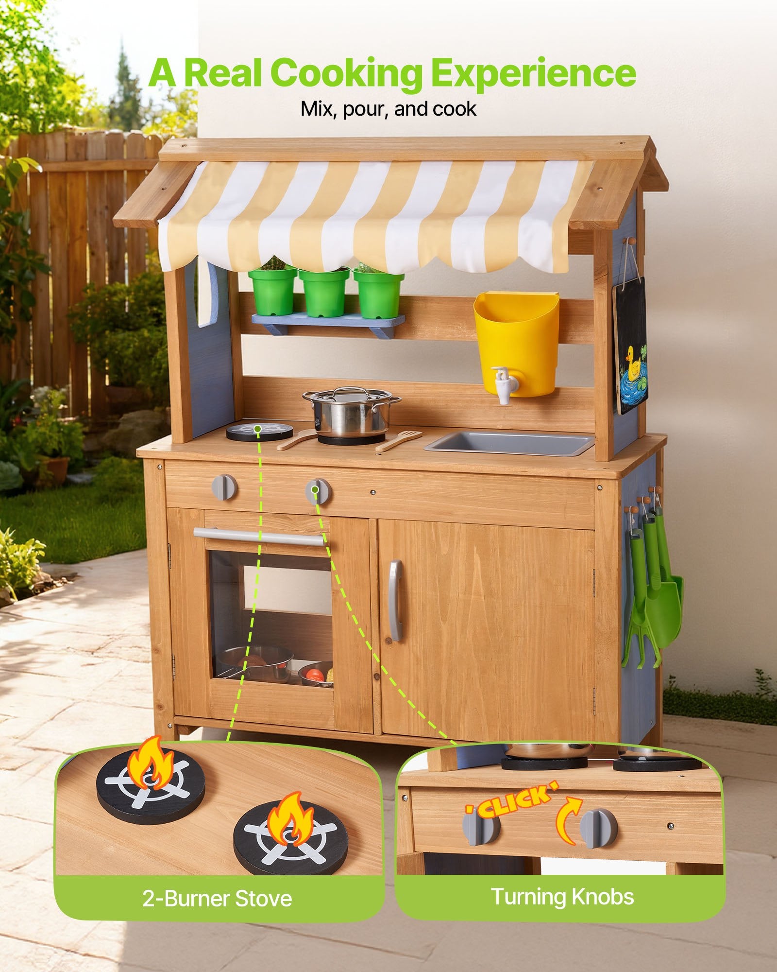 Wooden Outdoor Mud Kitchen with Sink & Canopy