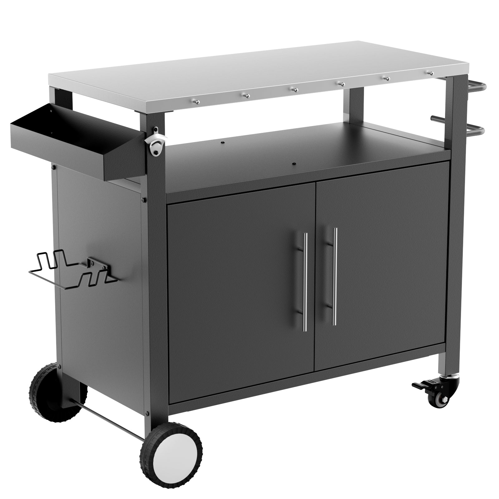 Two-Door Outdoor Grill Cart with Storage and Spice Rack