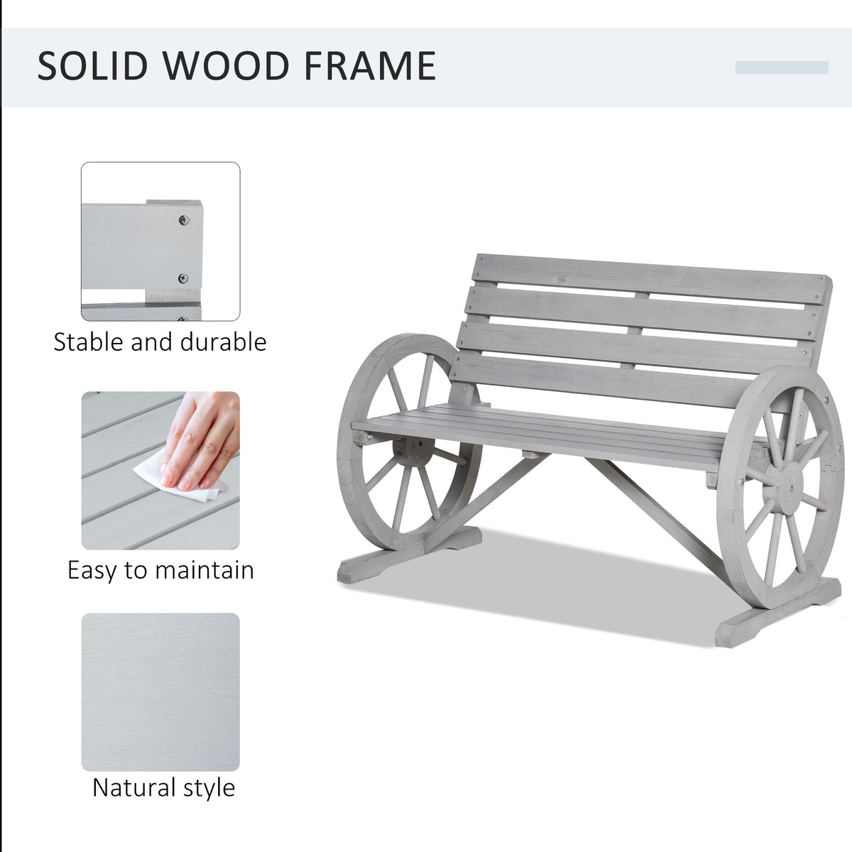 41" Wooden Wagon Wheel Bench