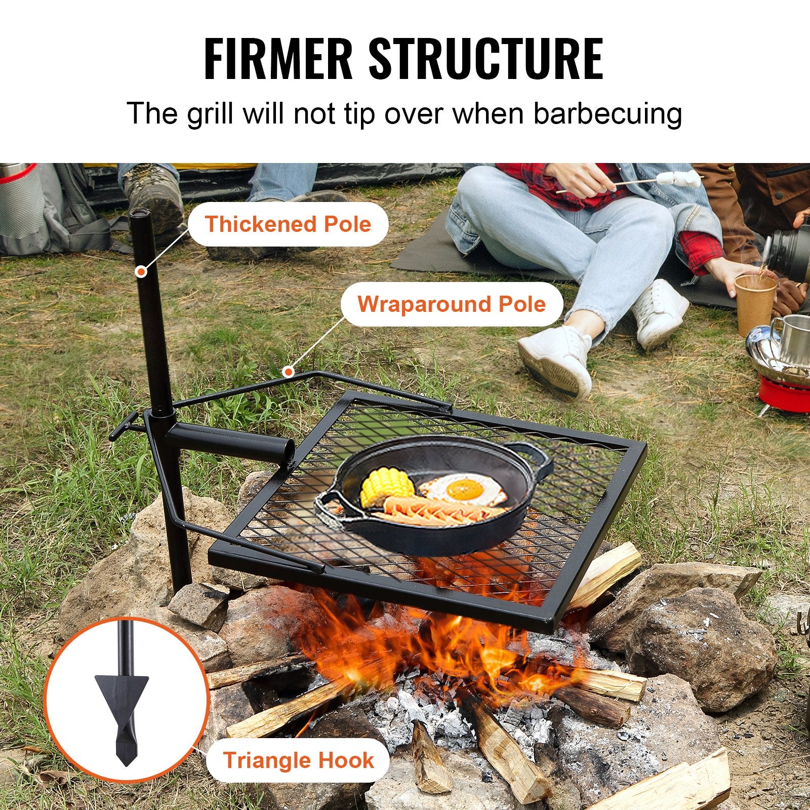 360° Swivel Campfire Grill Grate for Fire Pits