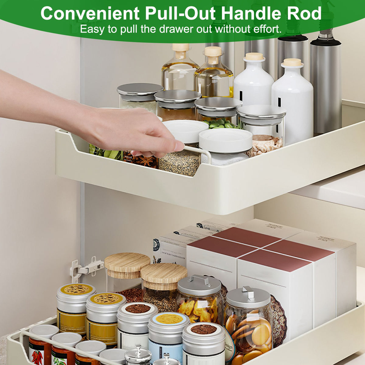 2Pcs Pull Out Cabinet Organizers Sliding Shelf Spice Rack Carbon