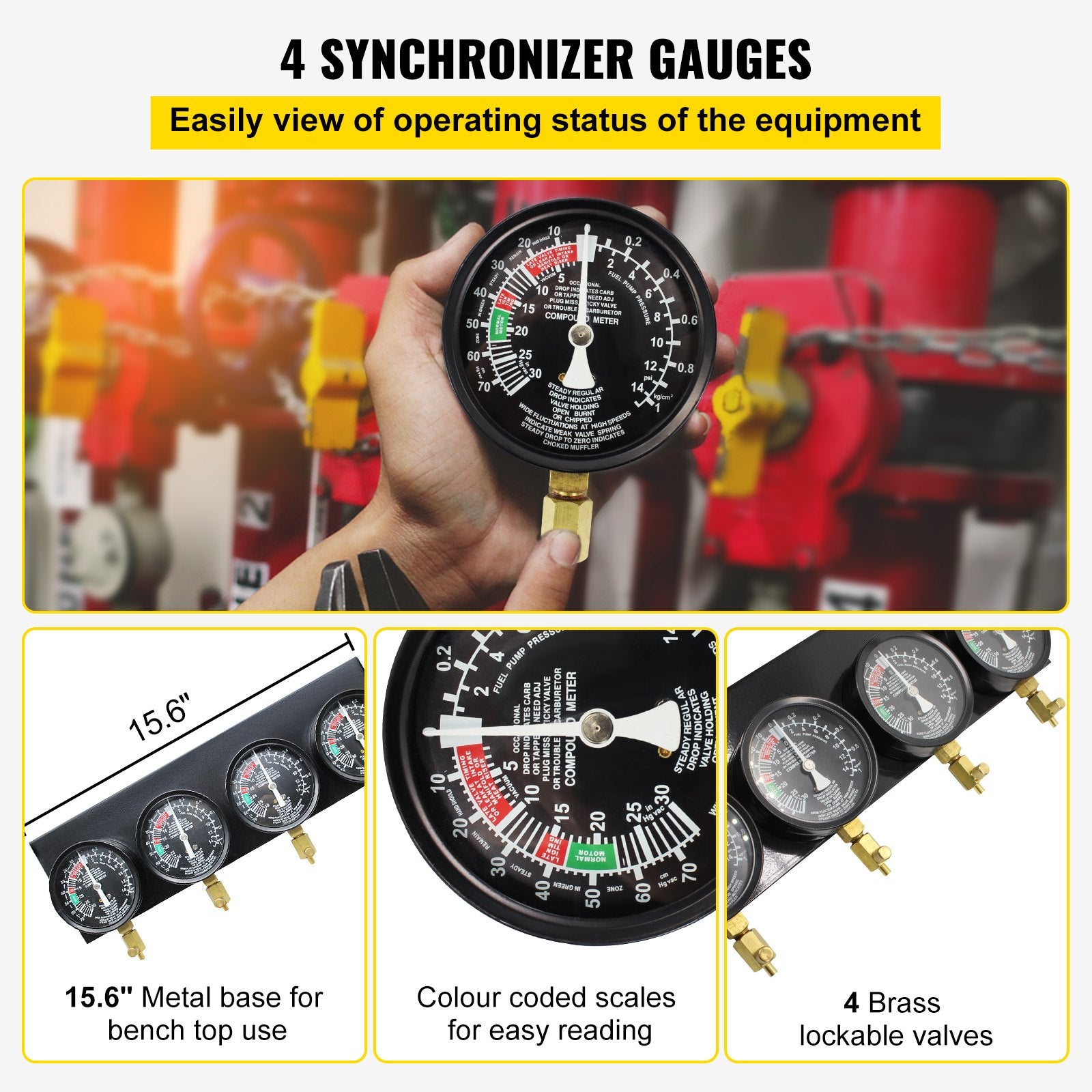 Fuel Vacuum Carburetor Synchronizer Tool Kit with Gauge Set