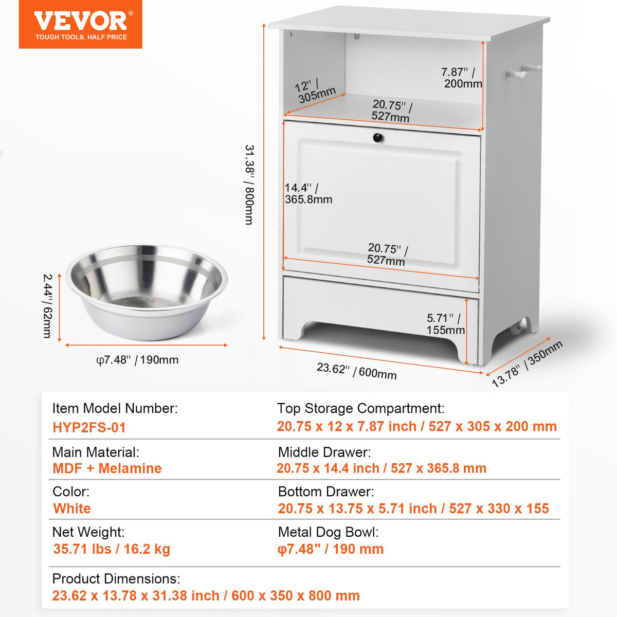 VEVOR Pet Feeding Station W 2 Elevated Dog Bowls Dog Food & Toy