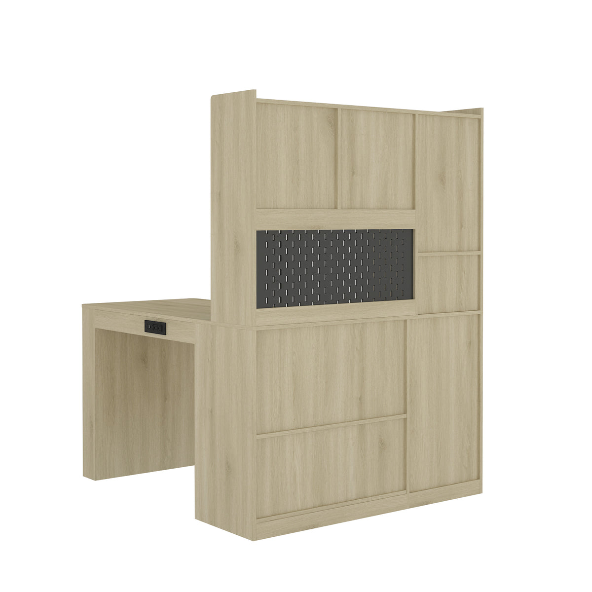 L-Shaped Corner Desk with Drawers, Bookshelf & LED Light