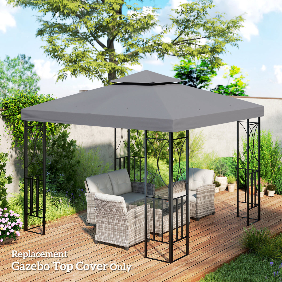 Gazebo Replacement Canopy 9.8x9.8 2-Tier Charcoal