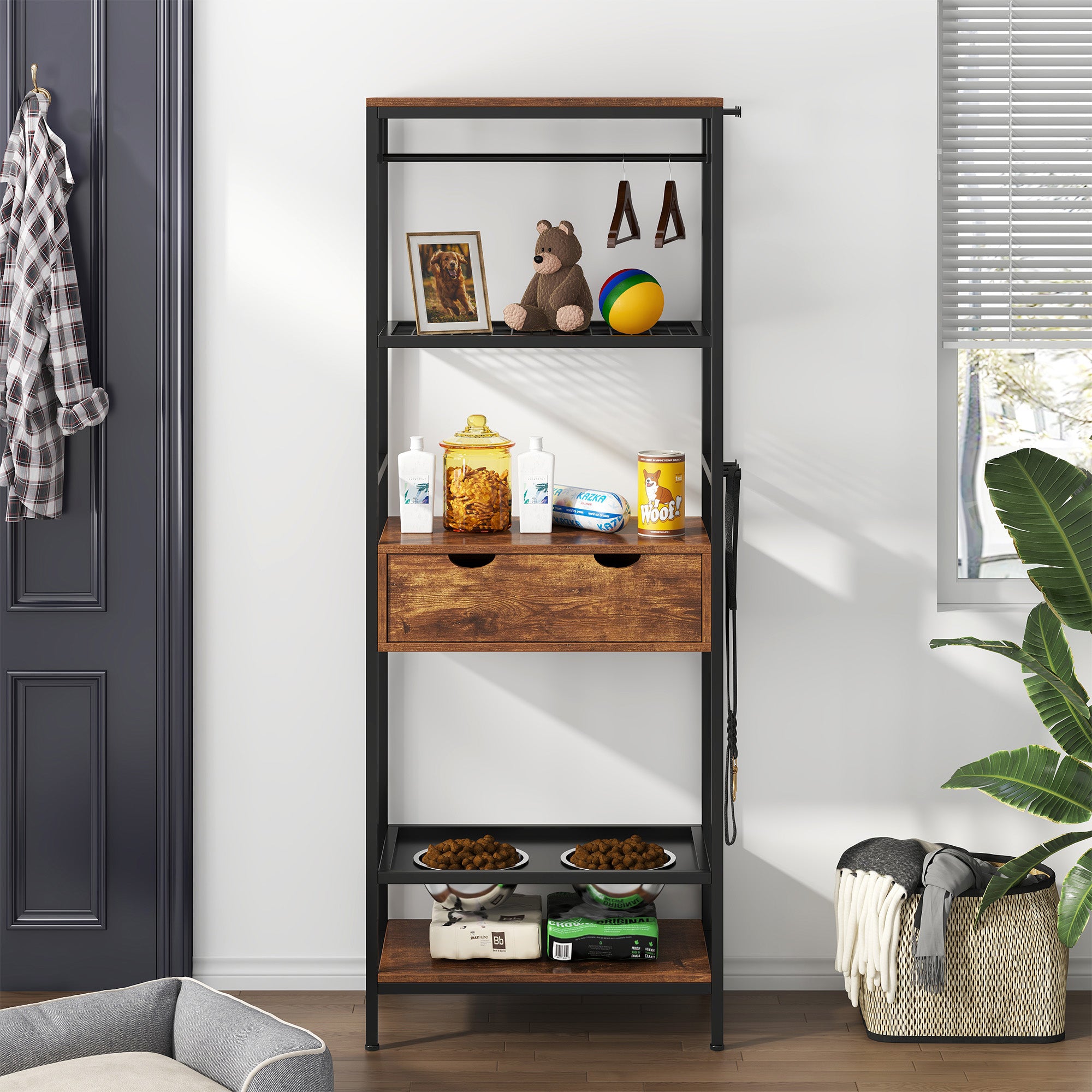 3-Height Adjustable Raised Dog Feeding Station w/ Storage